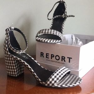 Black Gingham Block Heels shoes